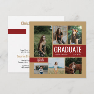 Convite para Graduação de Fotos Dourado e Crimso
