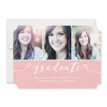Convite para Graduação de Fotos Elegance 3 Rosa
