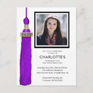 Convite para Graduação de Fotos em Tassel Roxo 
