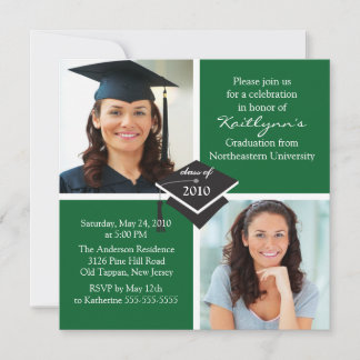 Convite para Graduação de Fotos em Verde e Branco