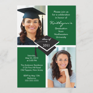 Convite para Graduação de Fotos em Verde e Branco