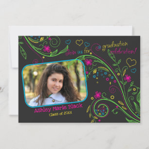 Convite para Graduação de Fotos Floral Funky Neo