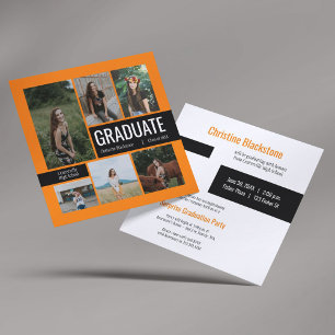 Convite para Graduação de Fotos Laranja e Preto 6