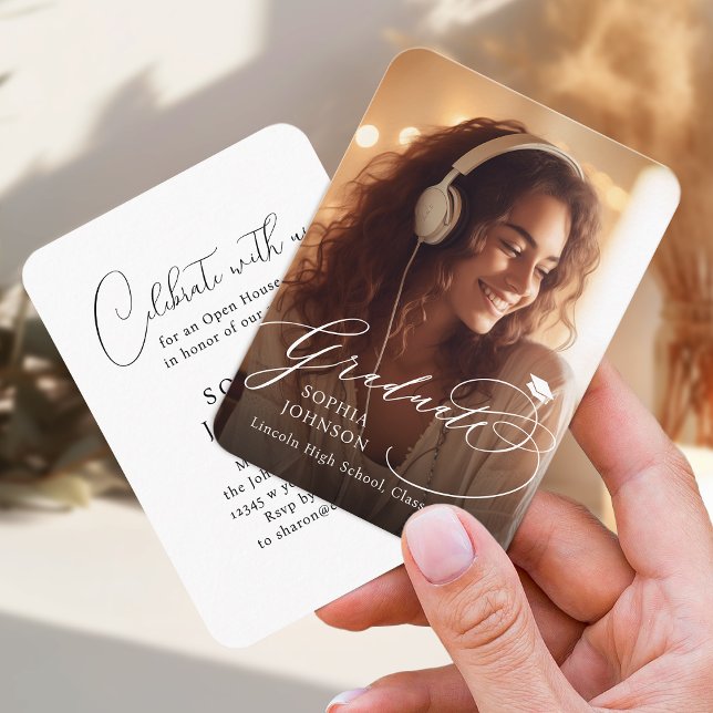 Convite para Graduação de Fotos Mini Moderna Calli (Mini Modern Calligraphy Photo Graduation invite)