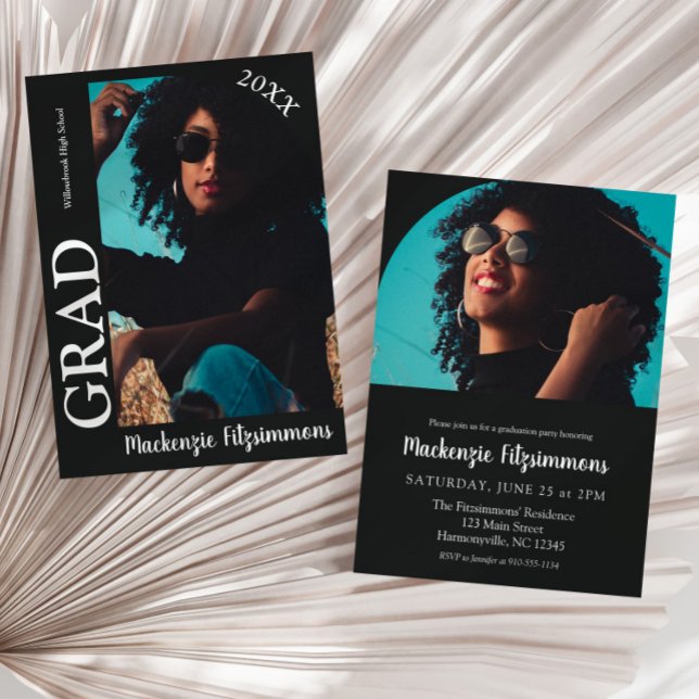 Convite para Graduação de Fotos Moderna (Black Modern Photo Graduation Invitation)