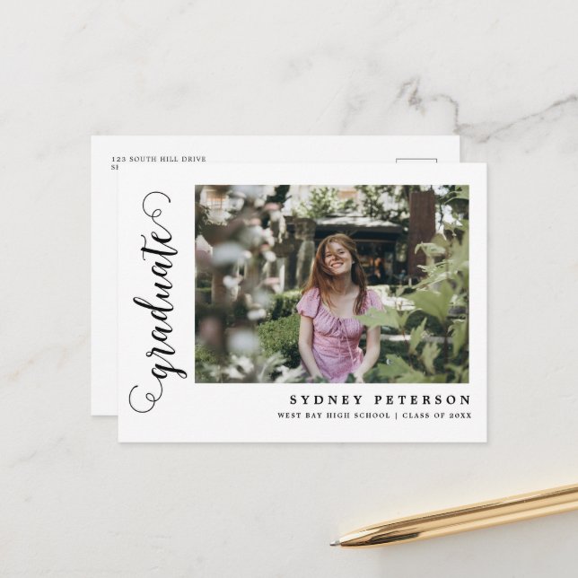 Convite para Graduação de Fotos Moderna de Script  (Frente/Verso In Situ)