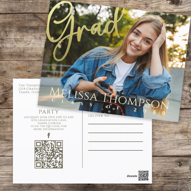Convite para Graduação de Fotos Moderna Dourada (Criador carregado)