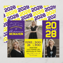 Convite para Graduação de Fotos Púrpura e Amarela 