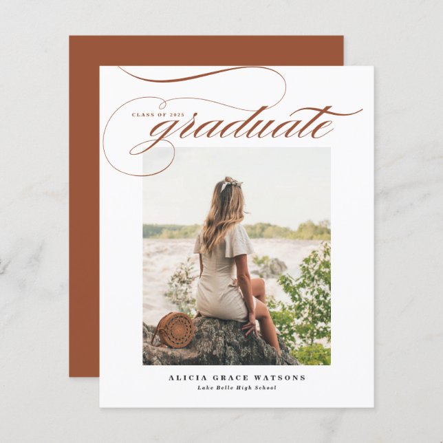 Convite para Graduação de Fotos Terracotta Calliog (Frente/Verso)