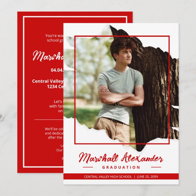 Convite para Graduação de Fotos Torn Abstrato de R (Frente/Verso)