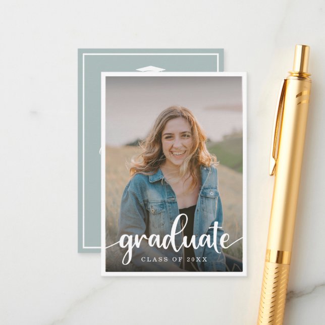 Convite para Graduação de Fotos Verde do Mini Sage (Frente/Verso In Situ)