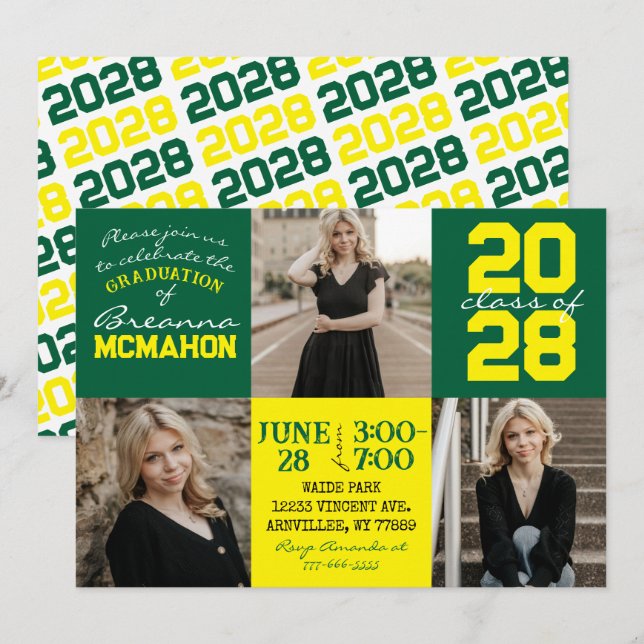 Convite para Graduação de Fotos Verde e Amarelo 3 (Frente/Verso)