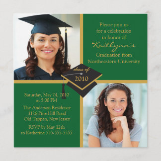 Convite para Graduação de Fotos Verde e Dourada
