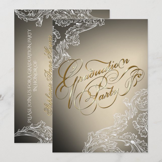 Convite para Graduação de Lace Moderno e Caligrafi (Frente/Verso)