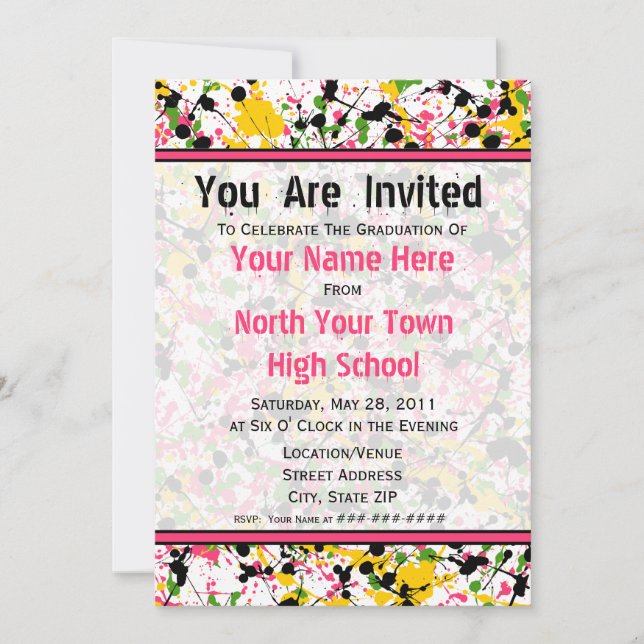 Convite para Graduação de Multicores Splatter - 20 (Frente)