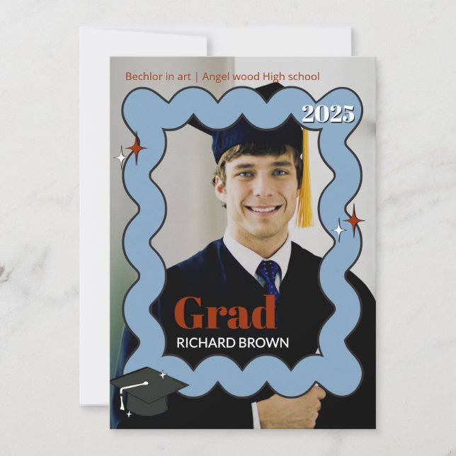 Convite para graduação de onda azul-claro retroati (Frente)