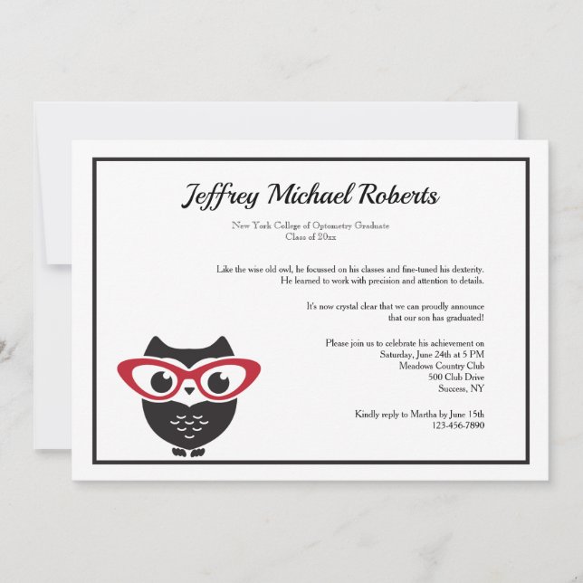 Convite para Graduação de Optometria de Olhos Sábi (Frente)