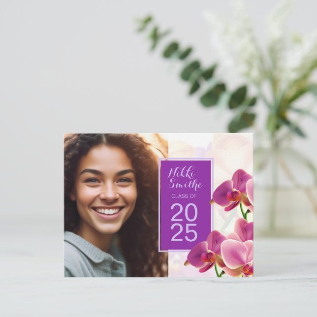 Convite para graduação de orquídeas Na moda modern (Em pé/Frente)