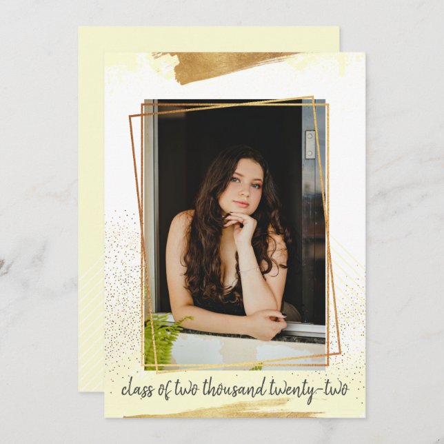 Convite para Graduação de Quadro Dourado e Amarelo (Frente/Verso)