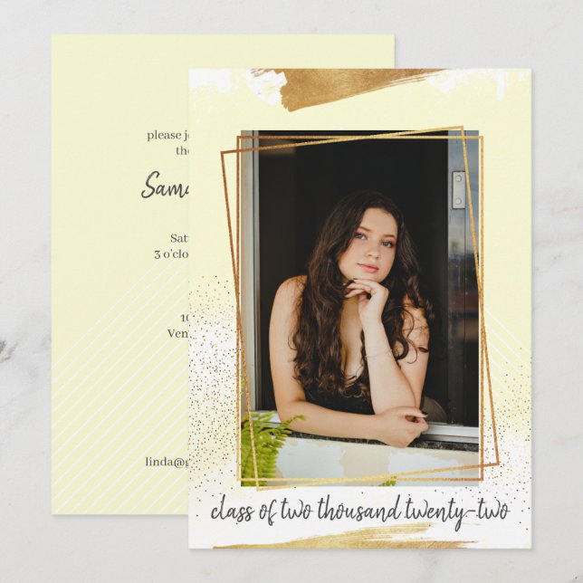Convite para Graduação de Quadro Dourado e Amarelo (Frente/Verso)