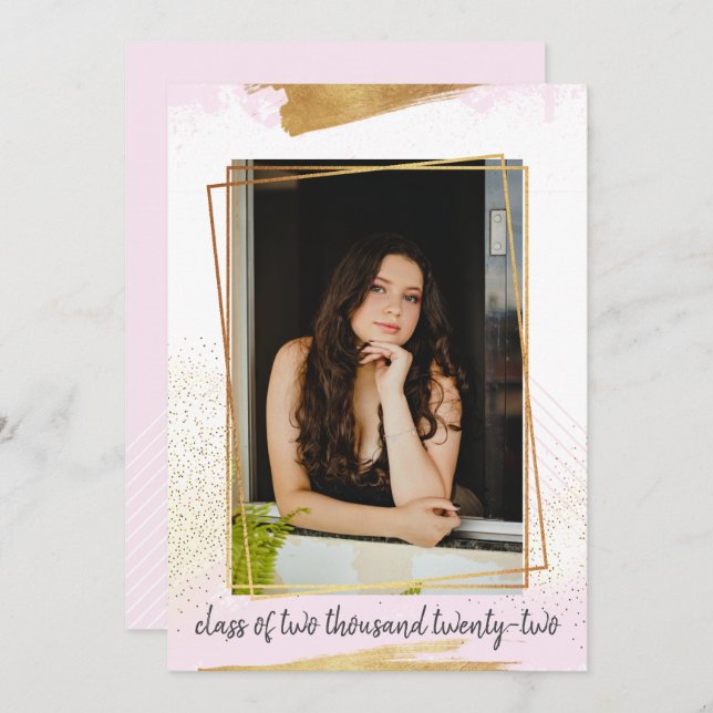 Convite para Graduação de Quadro Dourado e Cor-de- (Frente/Verso)