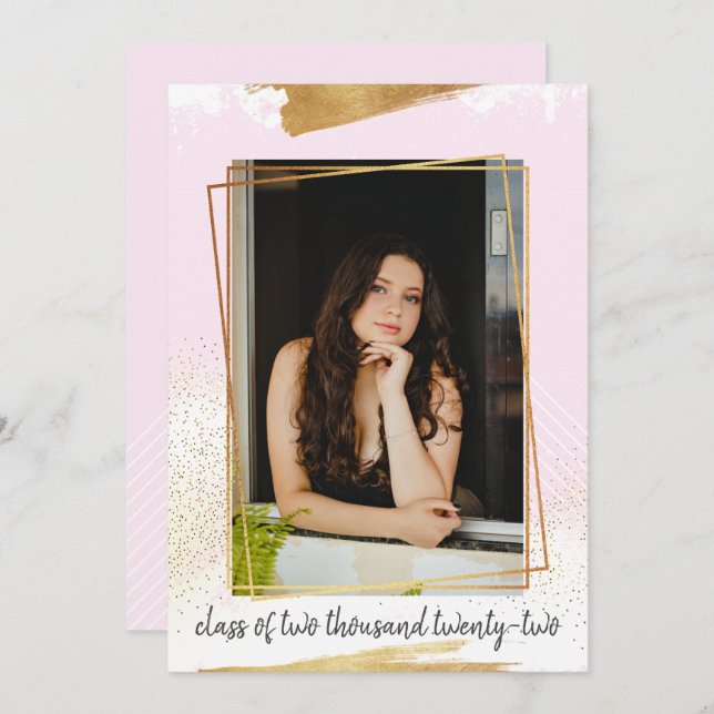 Convite para Graduação de Quadro Dourado e Cor-de- (Frente/Verso)