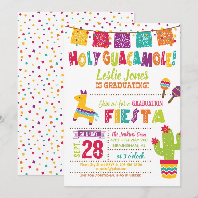 Convite para Graduação de Santa Guacamole - Pinata (Frente/Verso)