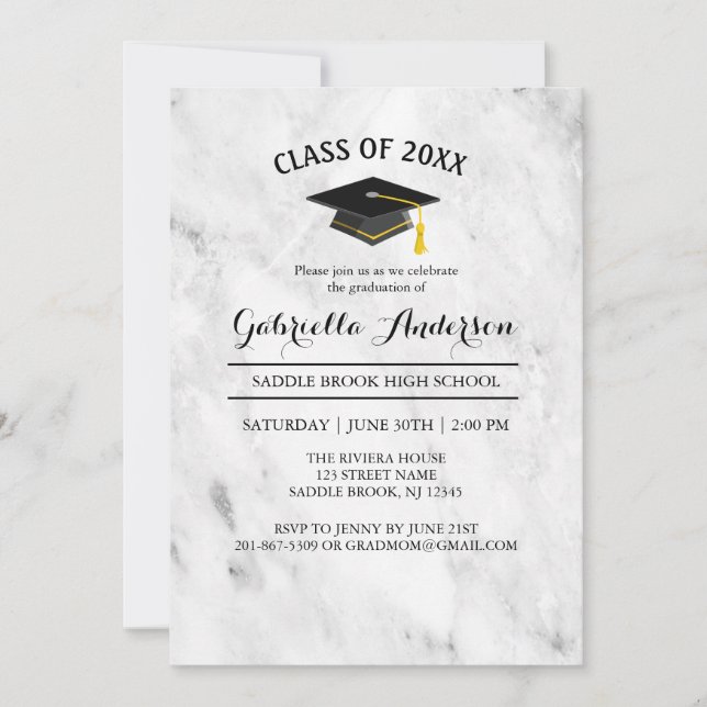 Convite para Graduação de Tendy Marble Branco (Frente)