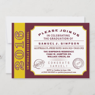 Convite para graduação de tíquete vermelho e Do