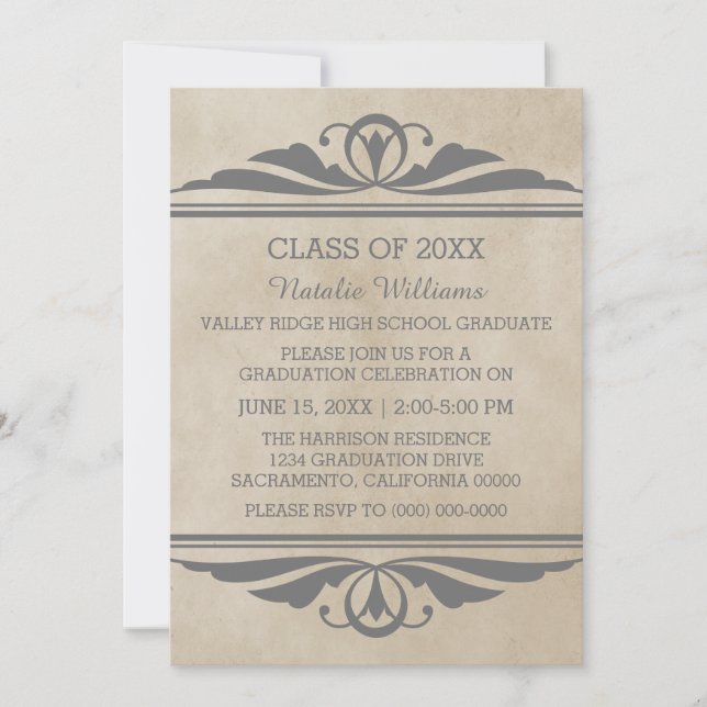 Convite para Graduação Deco Elegante de cinzas (Frente)