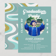 Convite para Graduação Dourada e Azul Funky Retro