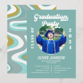 Convite para Graduação Dourada e Azul Funky Retro