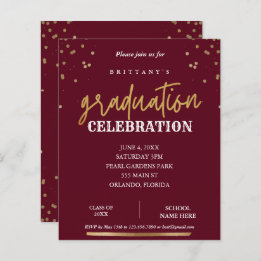 Convite para Graduação Dourada Vermelha Elegante d