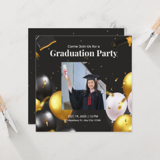 Convite para graduação Elegante Dourada e negra