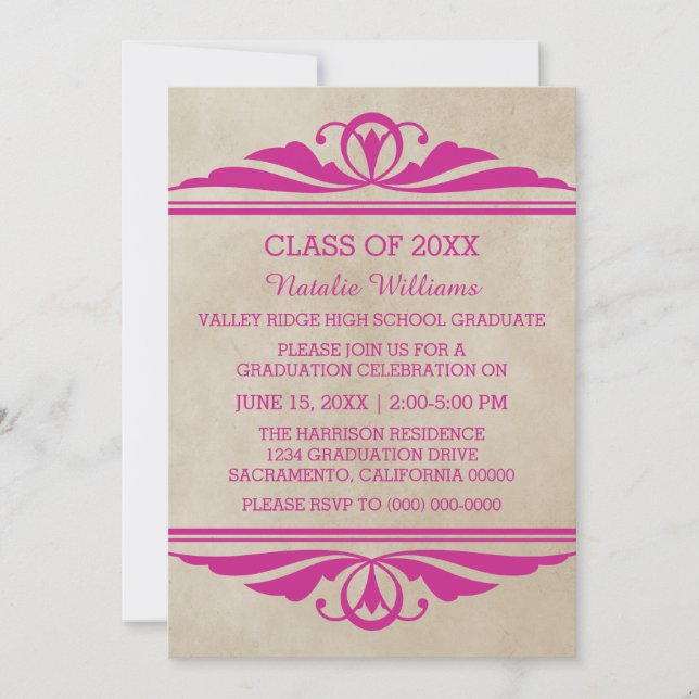 Convite para Graduação Elegante Rosa (Frente)