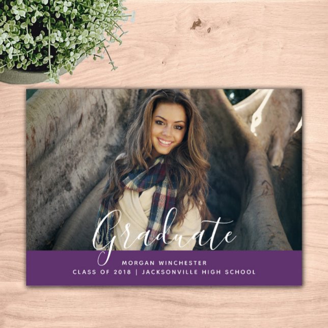 Convite para Graduação Elegante Simples | Roxo (Purple Simple Elegant Graduation Announcement)