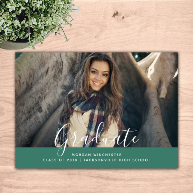 Convite para Graduação Elegante Simples | Verde (Green Simple Elegant Graduation Announcement)