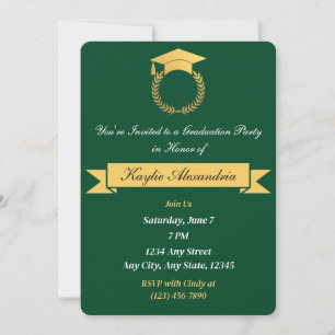 Convite para Graduação Elegante Verde e Dourada