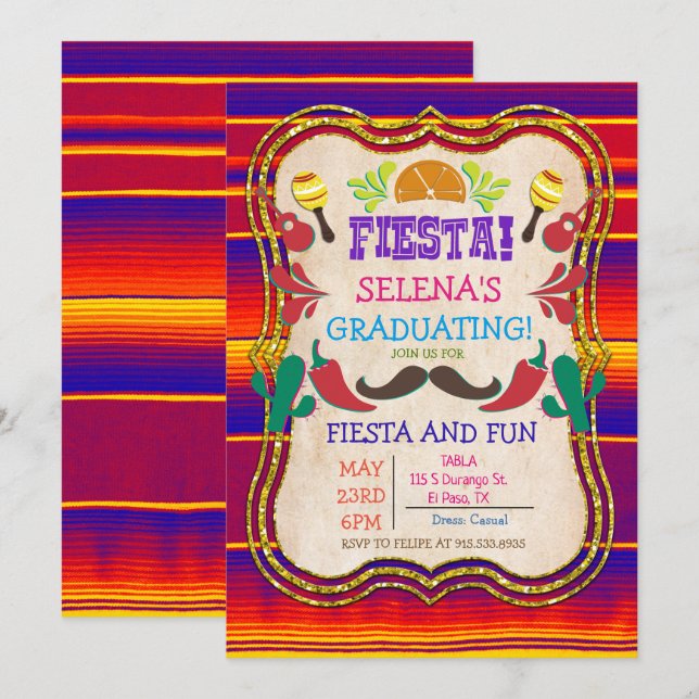 Convite para Graduação em Fiesta Mexicano (Frente/Verso)