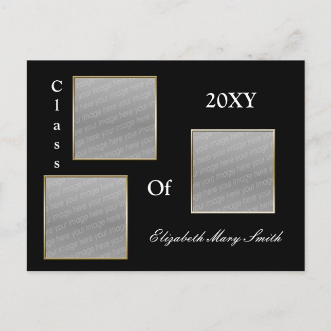 Convite para graduação em ouro de FOTO TRIPLA (Frente)