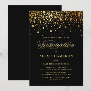 Convite para Graduação em Preto Confetti Dourado