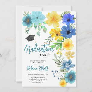 Convite para Graduação Floral Amarelo-Azul