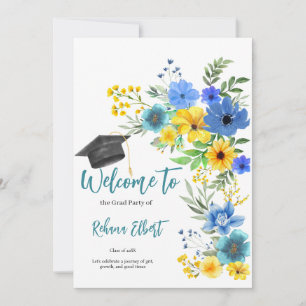 Convite para Graduação Floral Amarelo-Azul