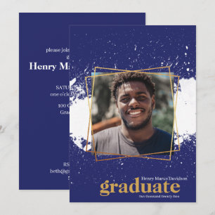 Convite para Graduação Funky Splat de marinho e 