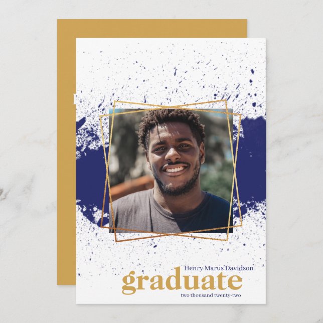 Convite para Graduação Funky Splat de marinho e Do (Frente/Verso)