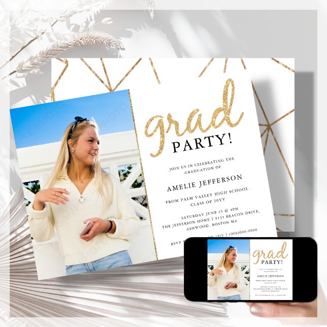 Convite para Graduação Geométrica de Fotos Glitter (Criador carregado)