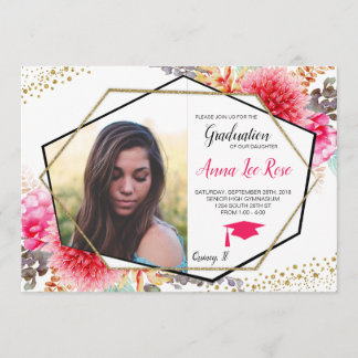 Convite para graduação geométrica Dourada Boho Flo