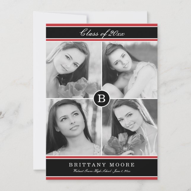 Convite para graduação inicial de Na moda - Vermel (Frente)