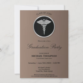 Convite Para Graduação Médica Silver Caduceus