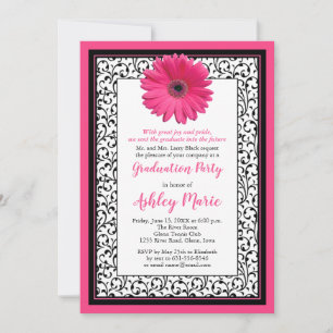 Convite para graduação oral rosa Gerbera Daisy